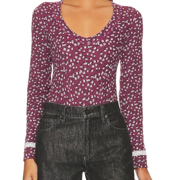 Free People NWT Sugar Dreams Floral Knit Bodysuit medium - Picture 1 of 14